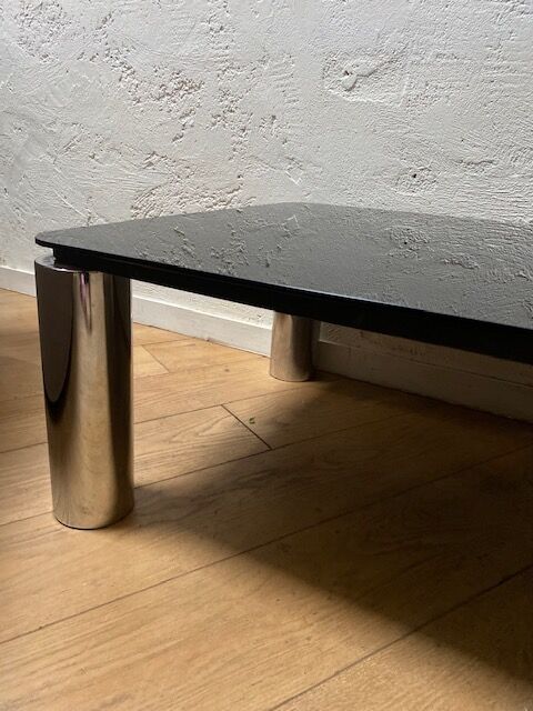 Glass coffee table design 70s