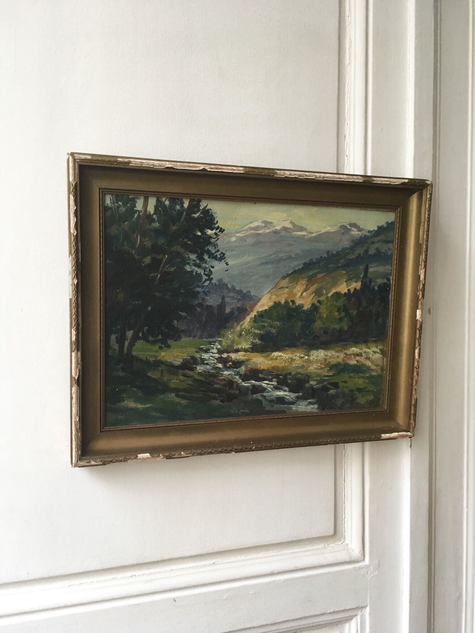 Painting oil mountain landscape