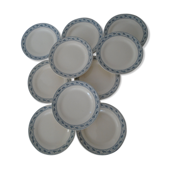 Set de 10 assiettes Choisy le Roy Terre de Fer modèle Champigny décor bleu faÏence ancienne