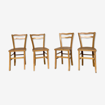 Série 4 chaises en bois troquet bistrot 1950