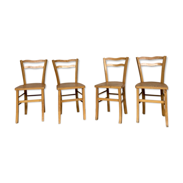 Série 4 chaises en bois troquet bistrot 1950