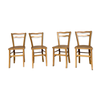 Série 4 chaises en bois troquet bistrot 1950