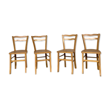 Série 4 chaises en bois troquet bistrot 1950
