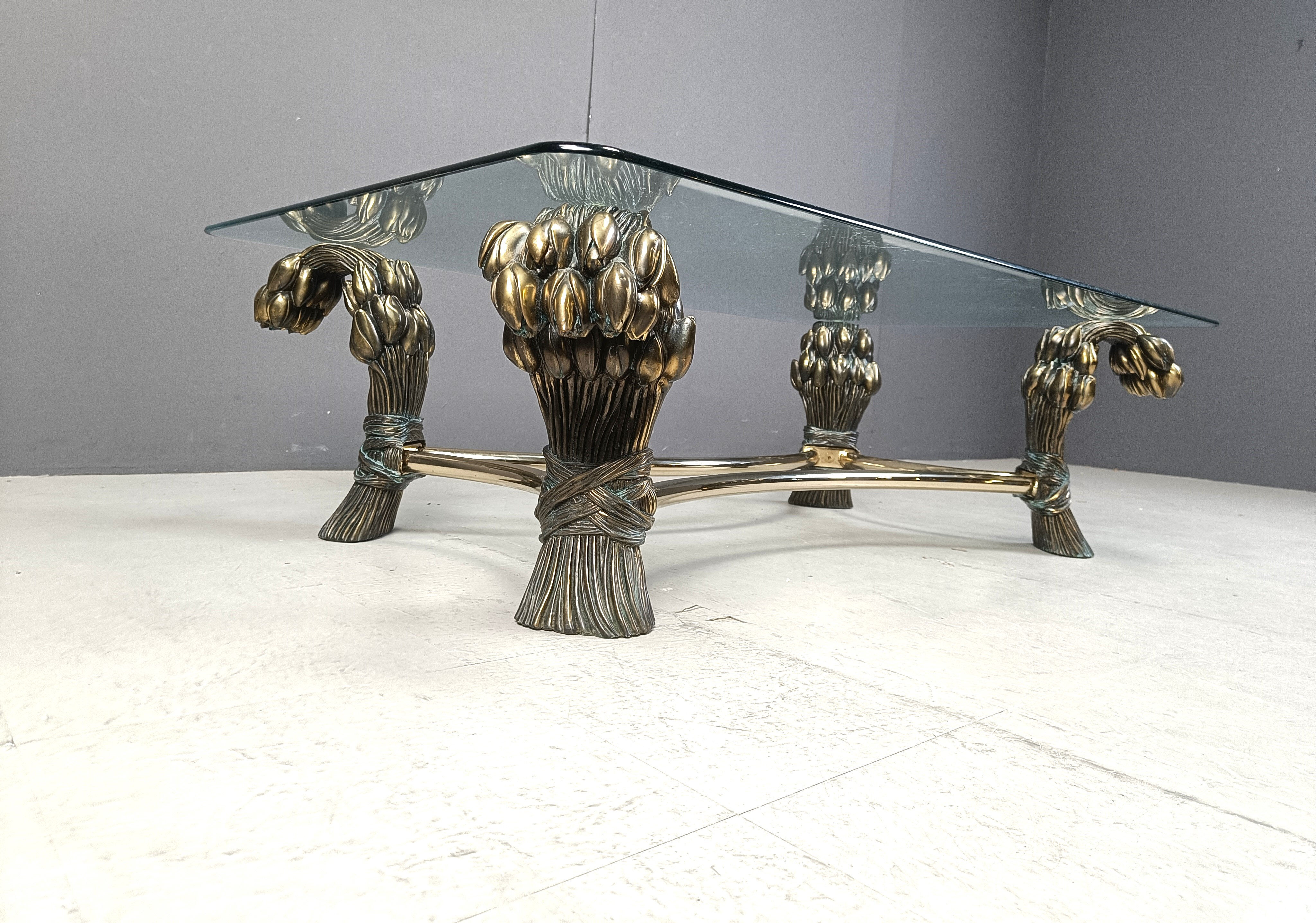 Vintage brass flower coffee table, 1970s