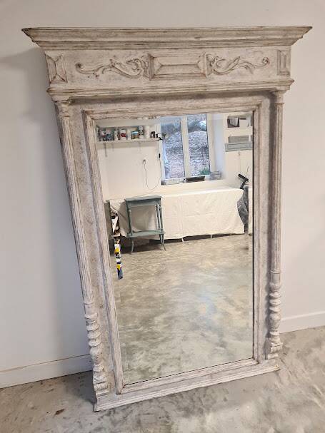 Beveled mercury patinated trumeau mirror