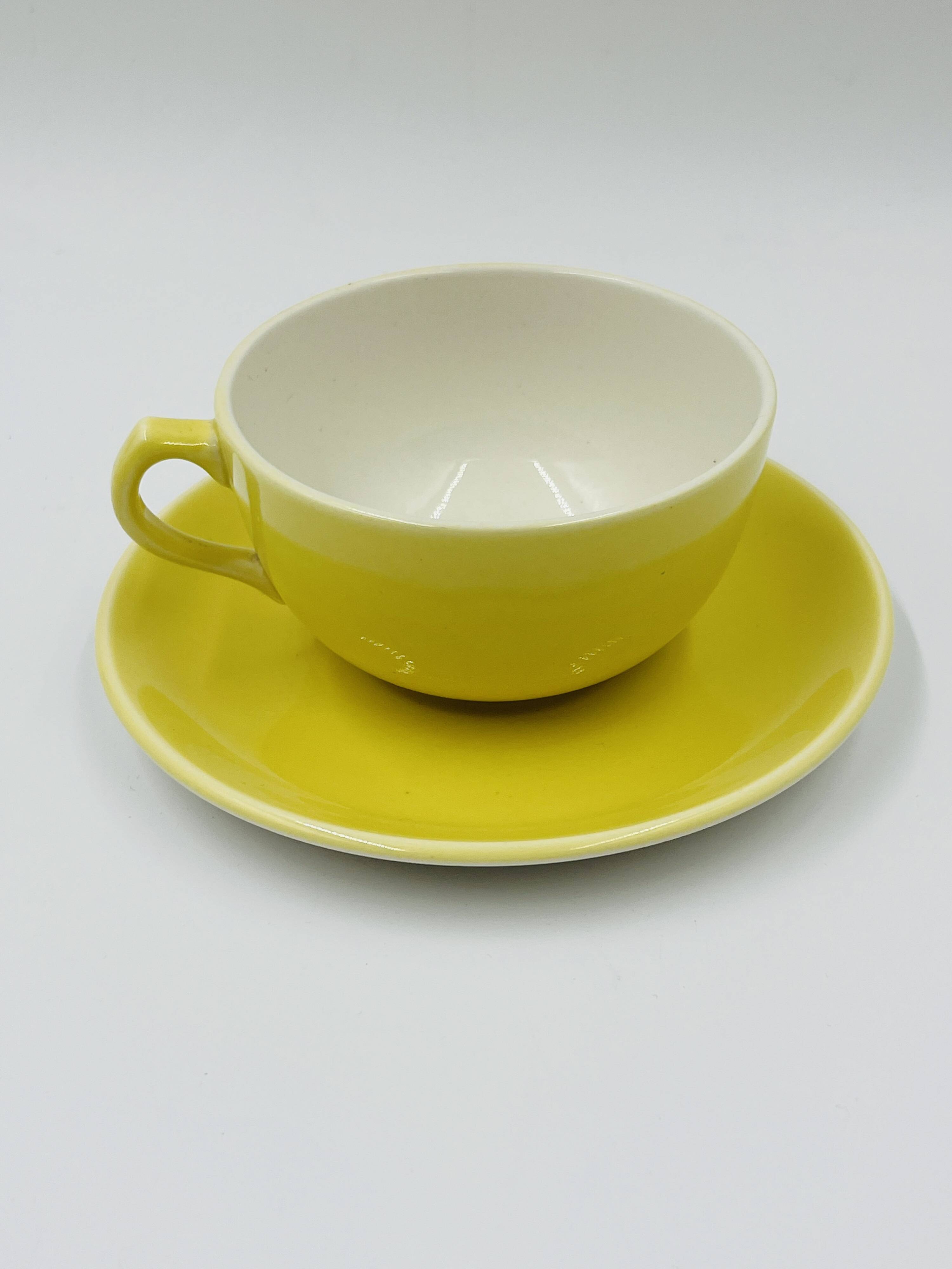 Set of 8 Vintage Boch Frères Yellow Cups and Saucers