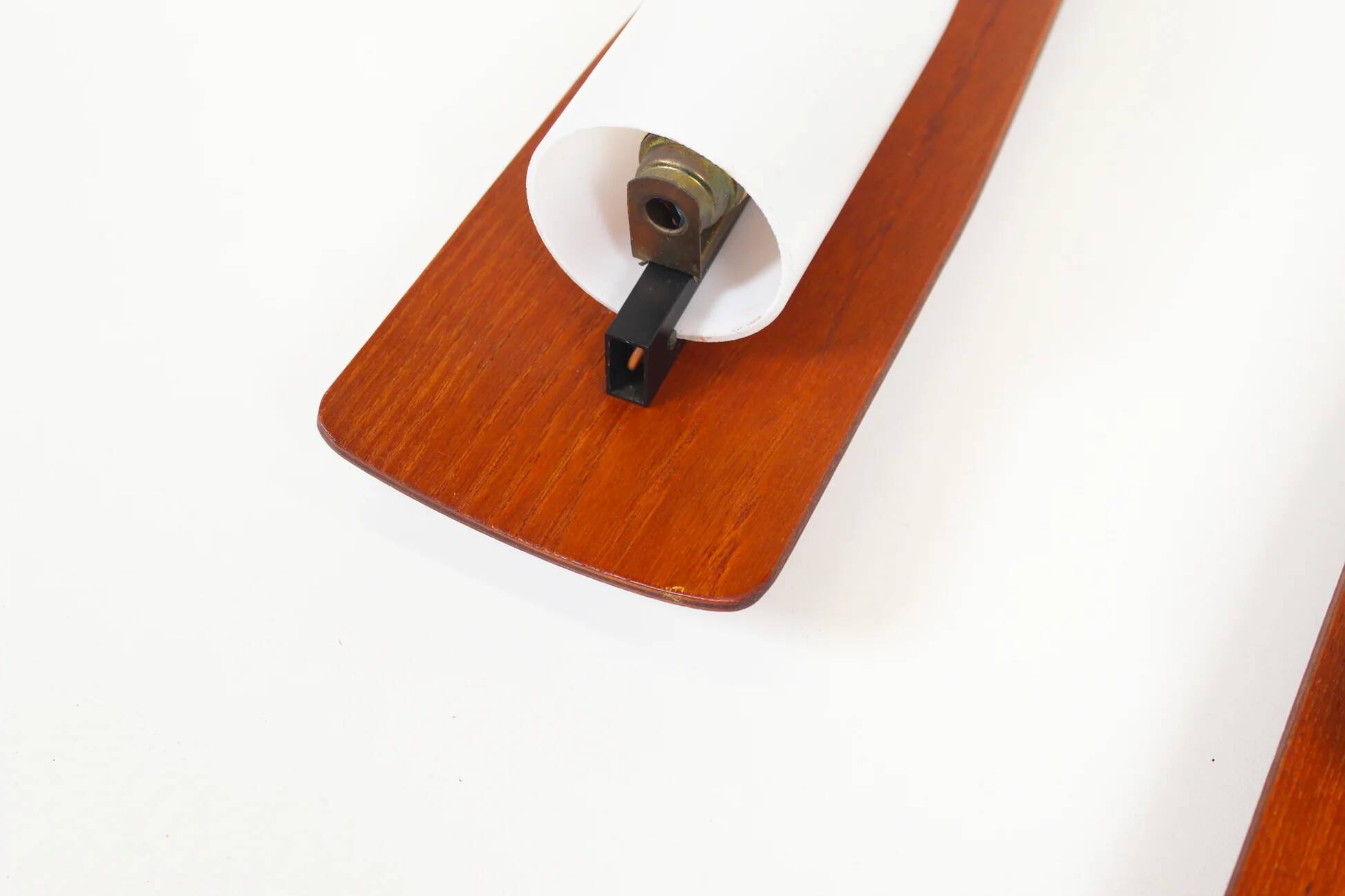 Rare set of wall lamps in teak and opaline glass by Kaiser Leuchten
