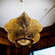 Portuguese mid century wood and straw wooden pendant lamp, 1960s