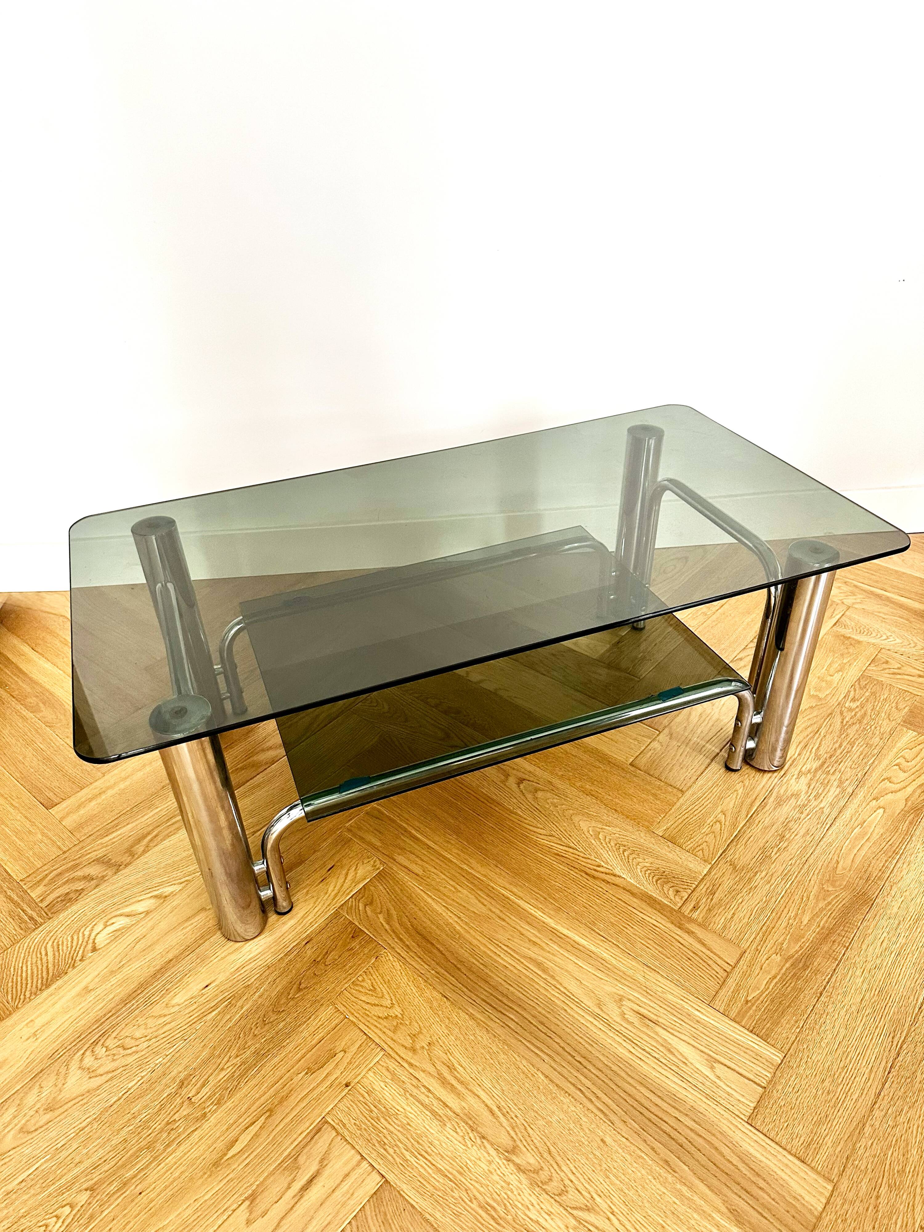 Chrome and smoked glass coffee table