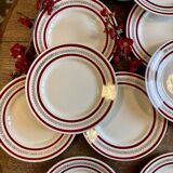 Set of 12 antique Gien red and gold dinner plates.