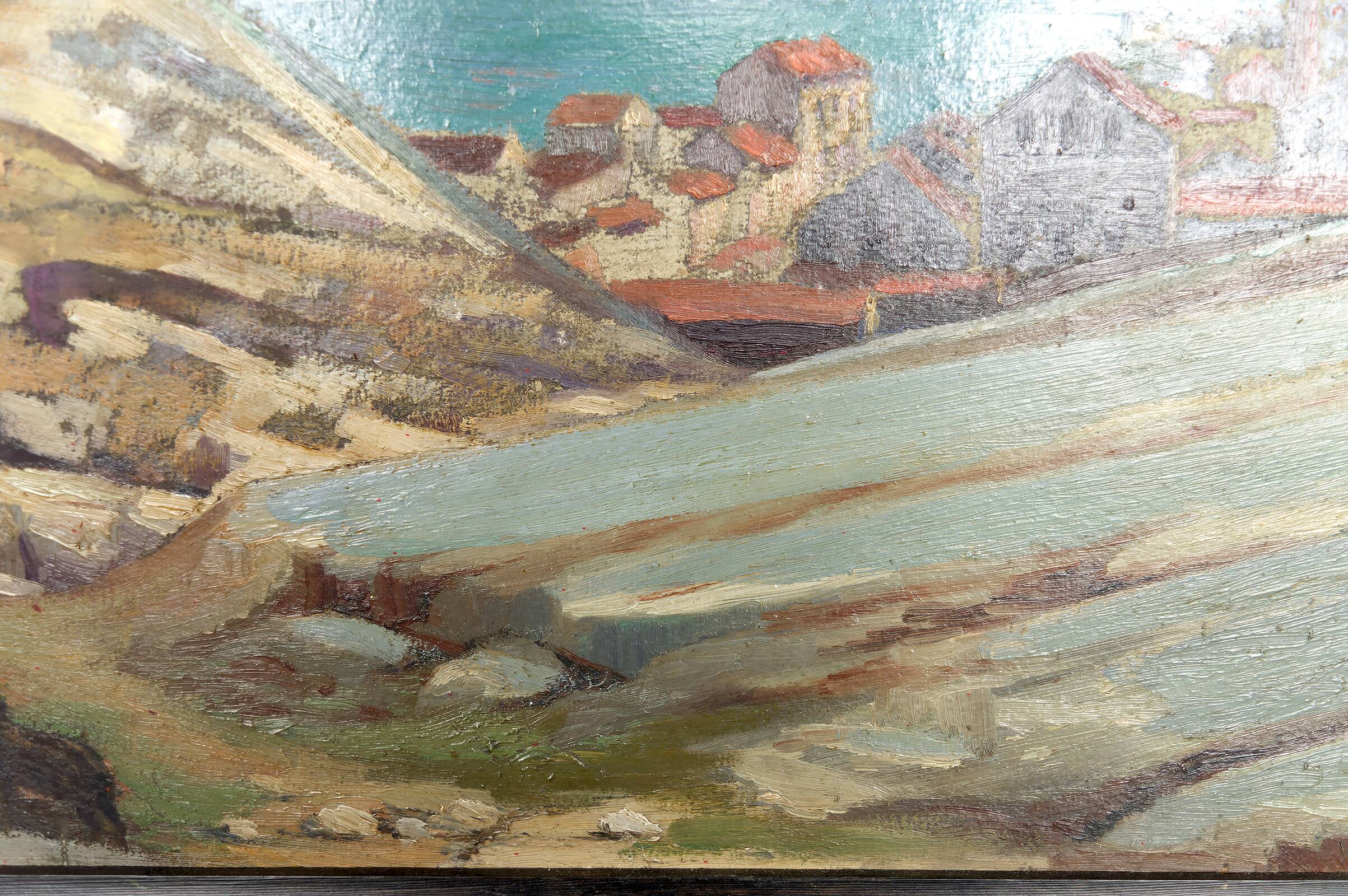 Painting, Oil on panel, "Mediterranean Coastal Town", France, 1930