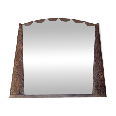 Miroir Art Déco bois sculpté festons motifs floraux années 30