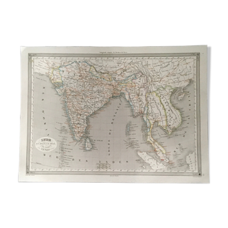 Carte géographique 19ème numérotée Inde en deçà et au delà du Gange