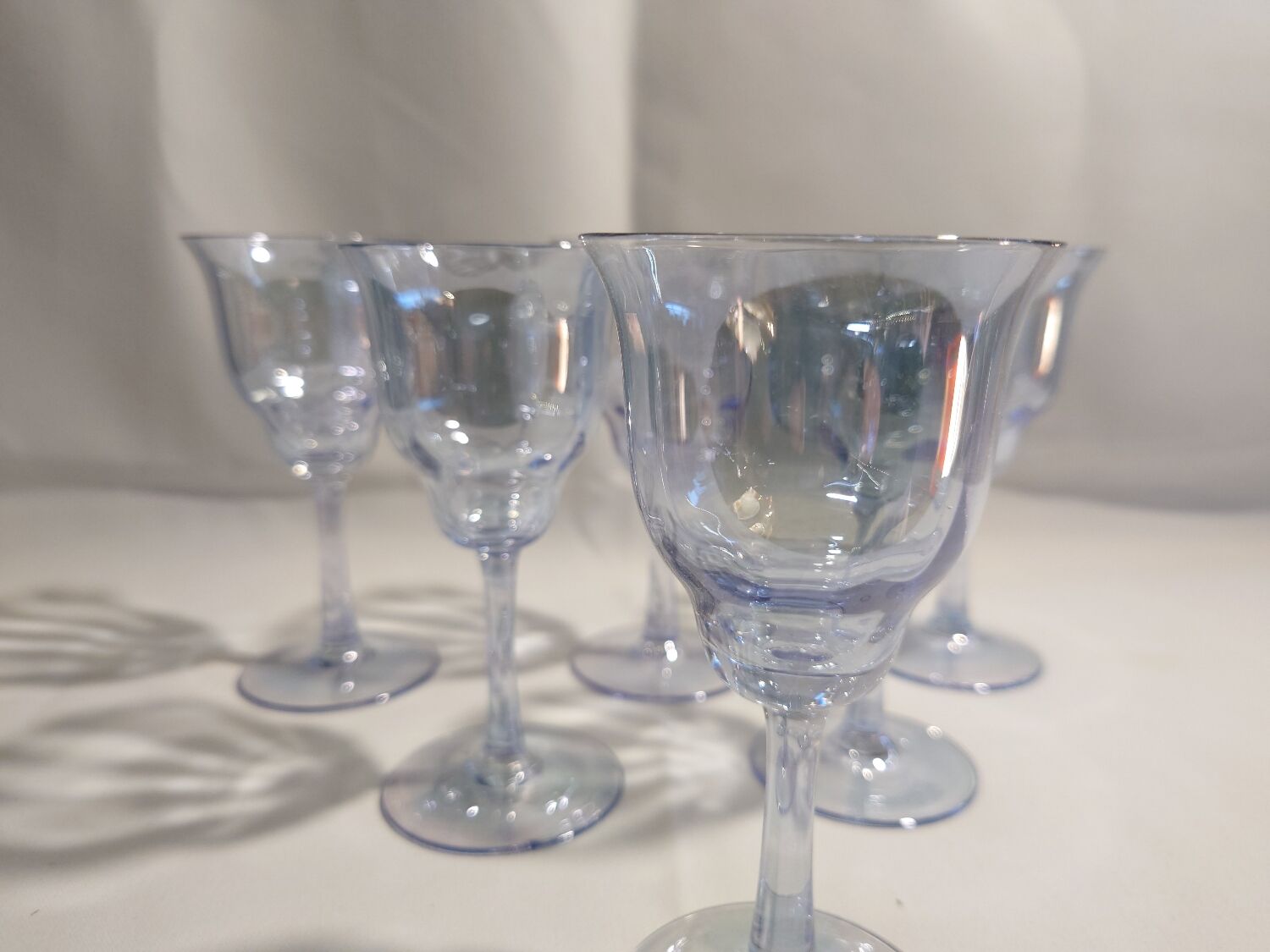 Blue crystal wine glasses x6