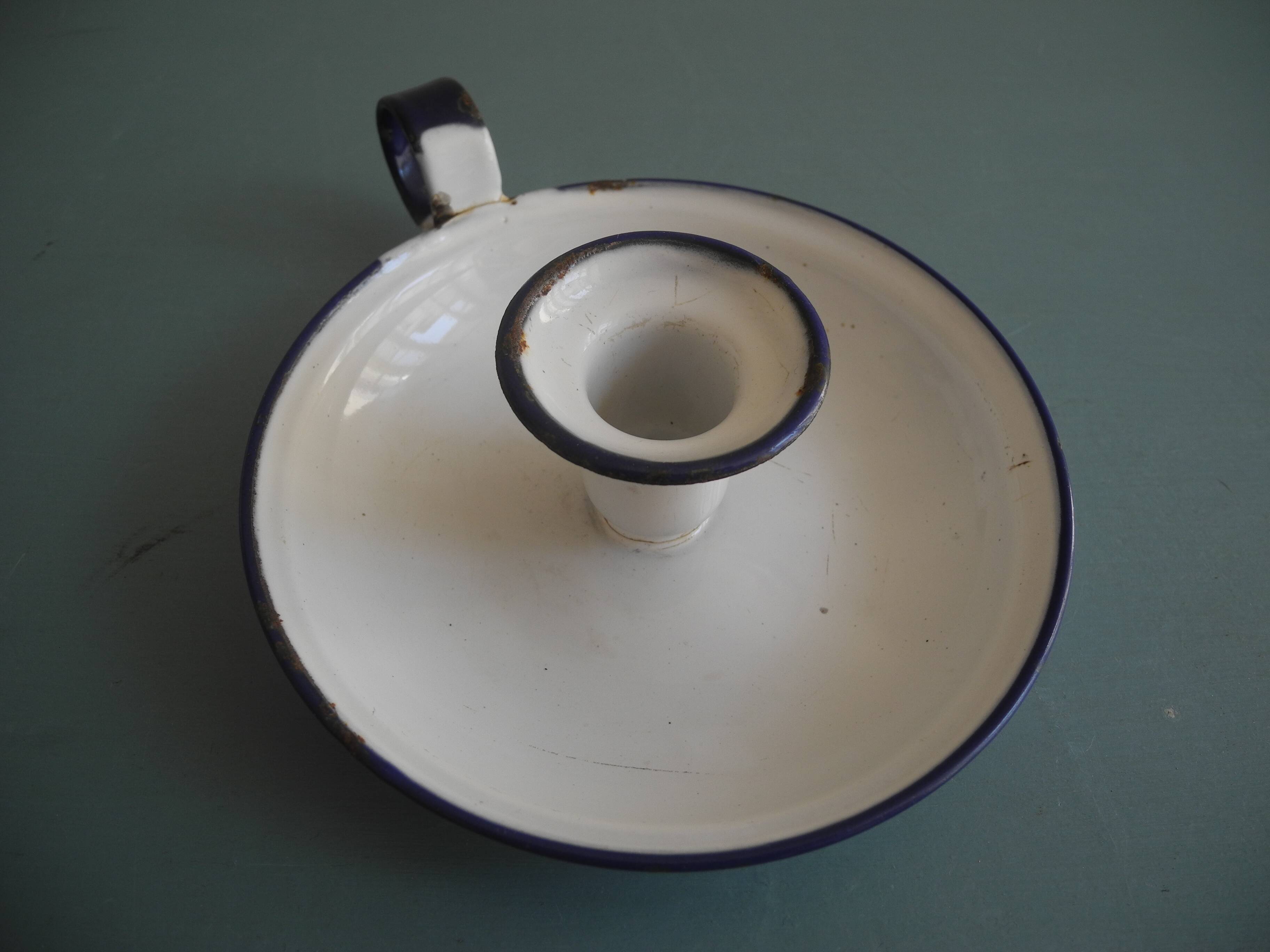 antique candlestick enamelled tin vintage candlestick Sweden