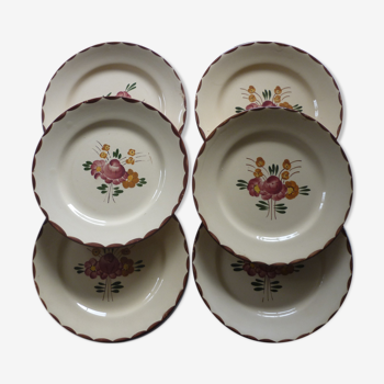 6 assiettes plate decor bouquet de fleurs