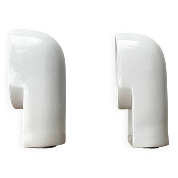 Pafo wall sconces from the Italian space age mid-century in ceramic by Ernesto Gismondi for Artemide, 1970s, set of 2.