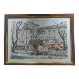Framed watercolor "Salon de Provence-la Fontaine Moussue" by Louis Lasbouygues
