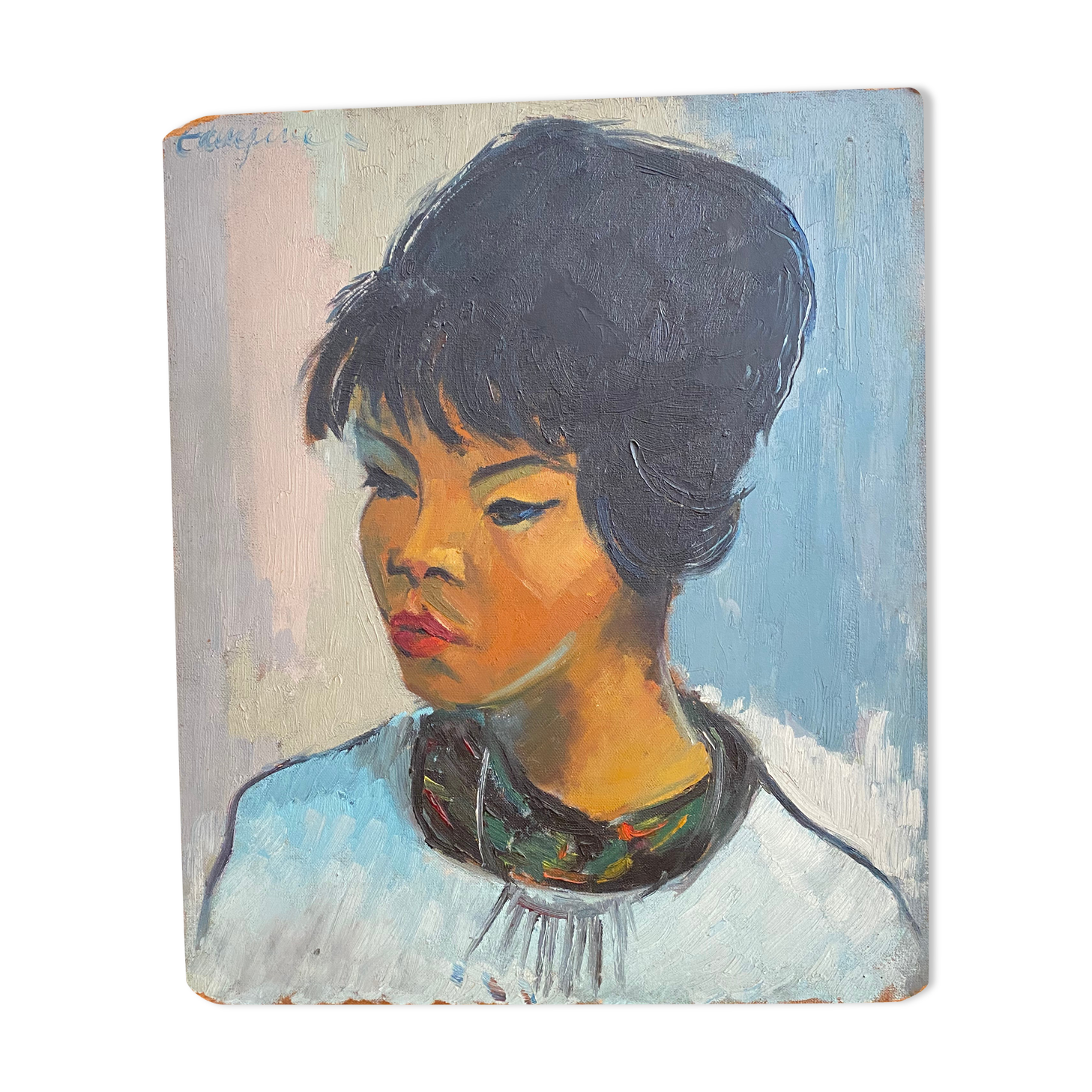 Portrait of a woman in oil on panel