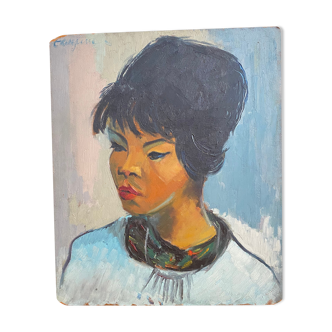 Portrait of a woman in oil on panel