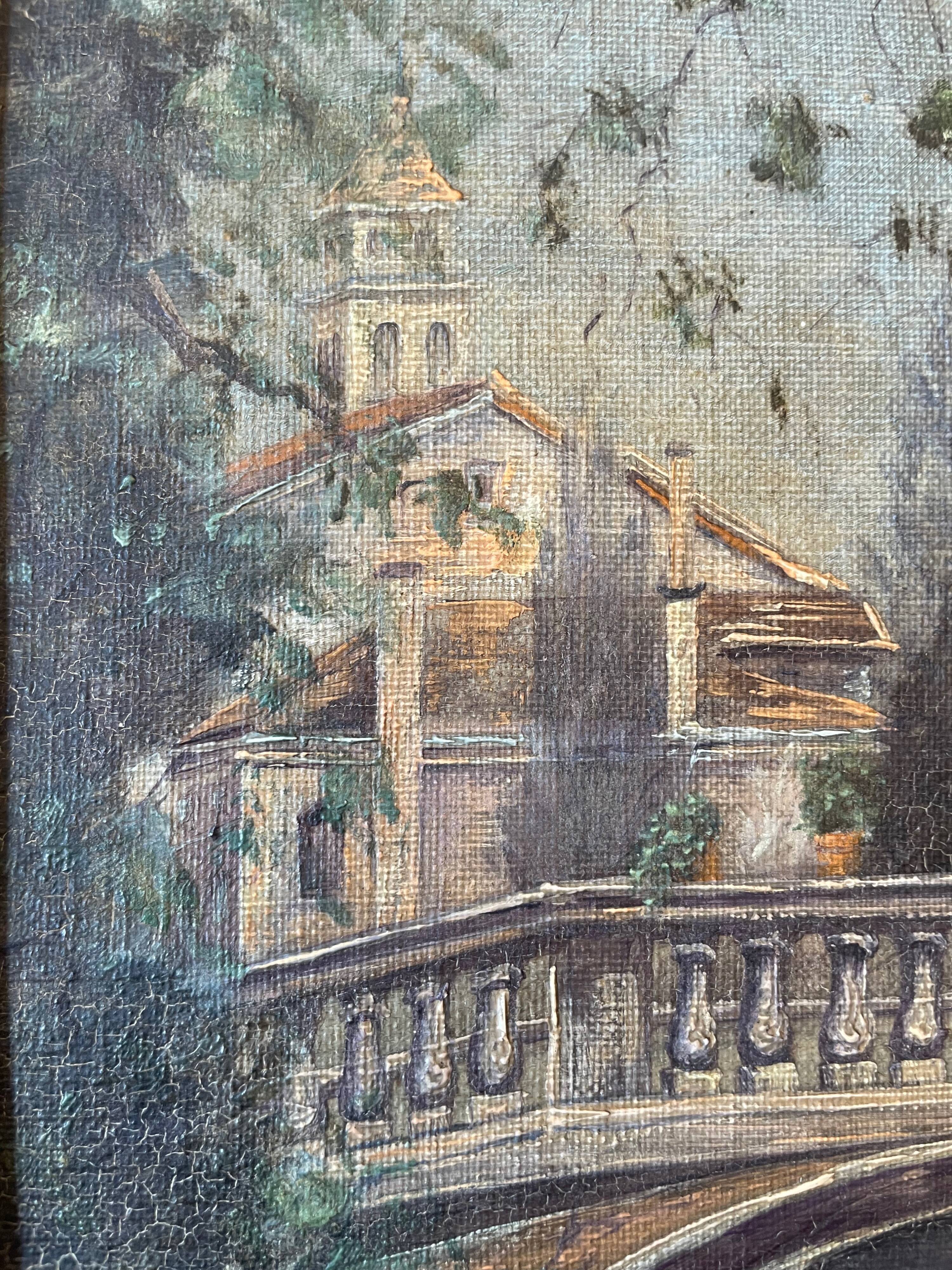 Painting ancient bridge of Venice late nineteenth century