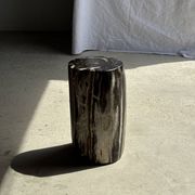 Black petrified wood side table with white and beige stripes H40 D23 - 3