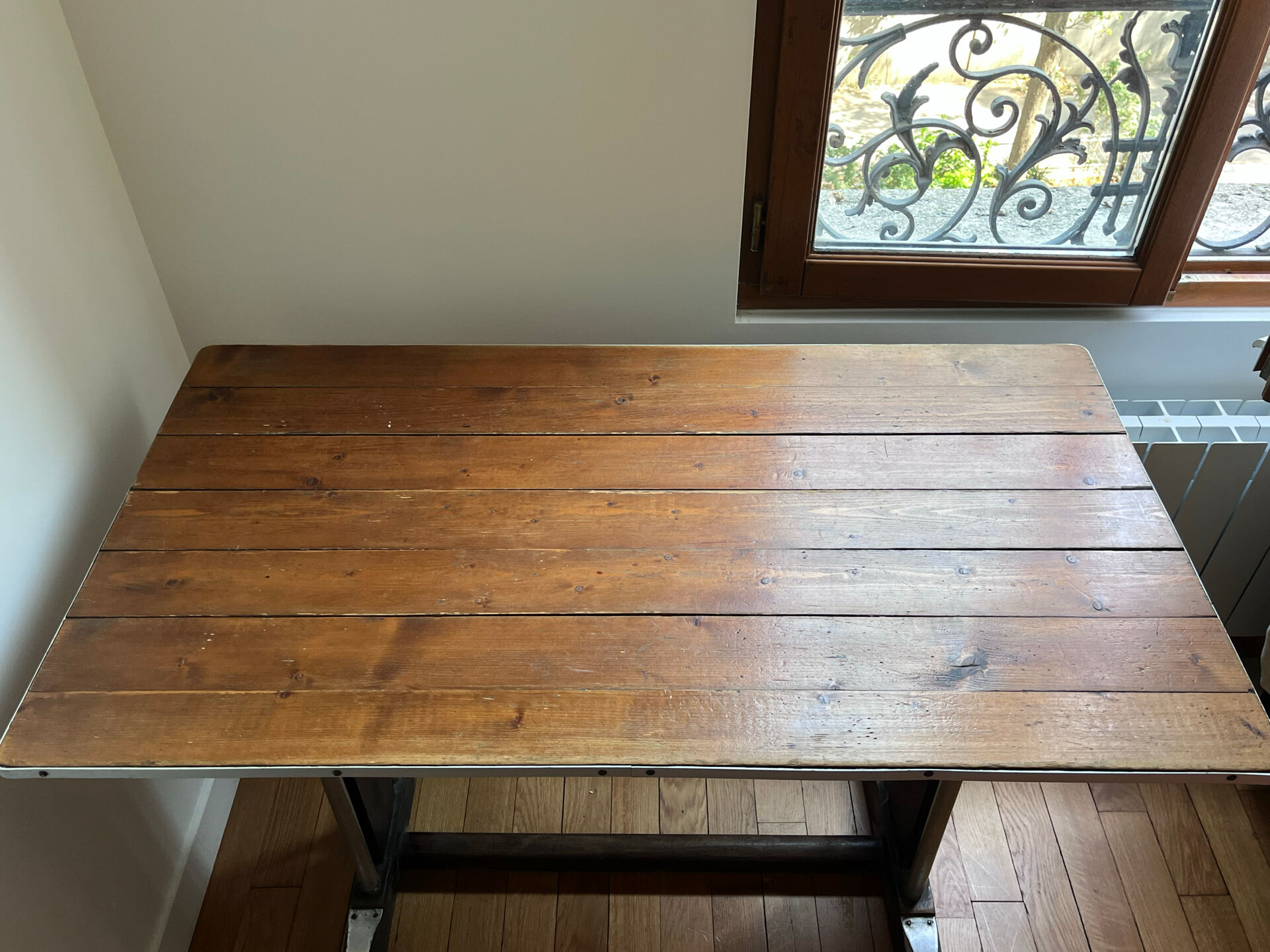 Vintage wooden and metal table – bistro/workshop style