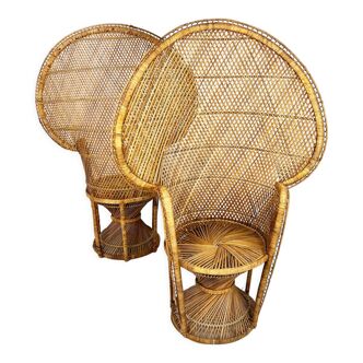 Set of 2 vintage rattan and wicker chairs, 1970s