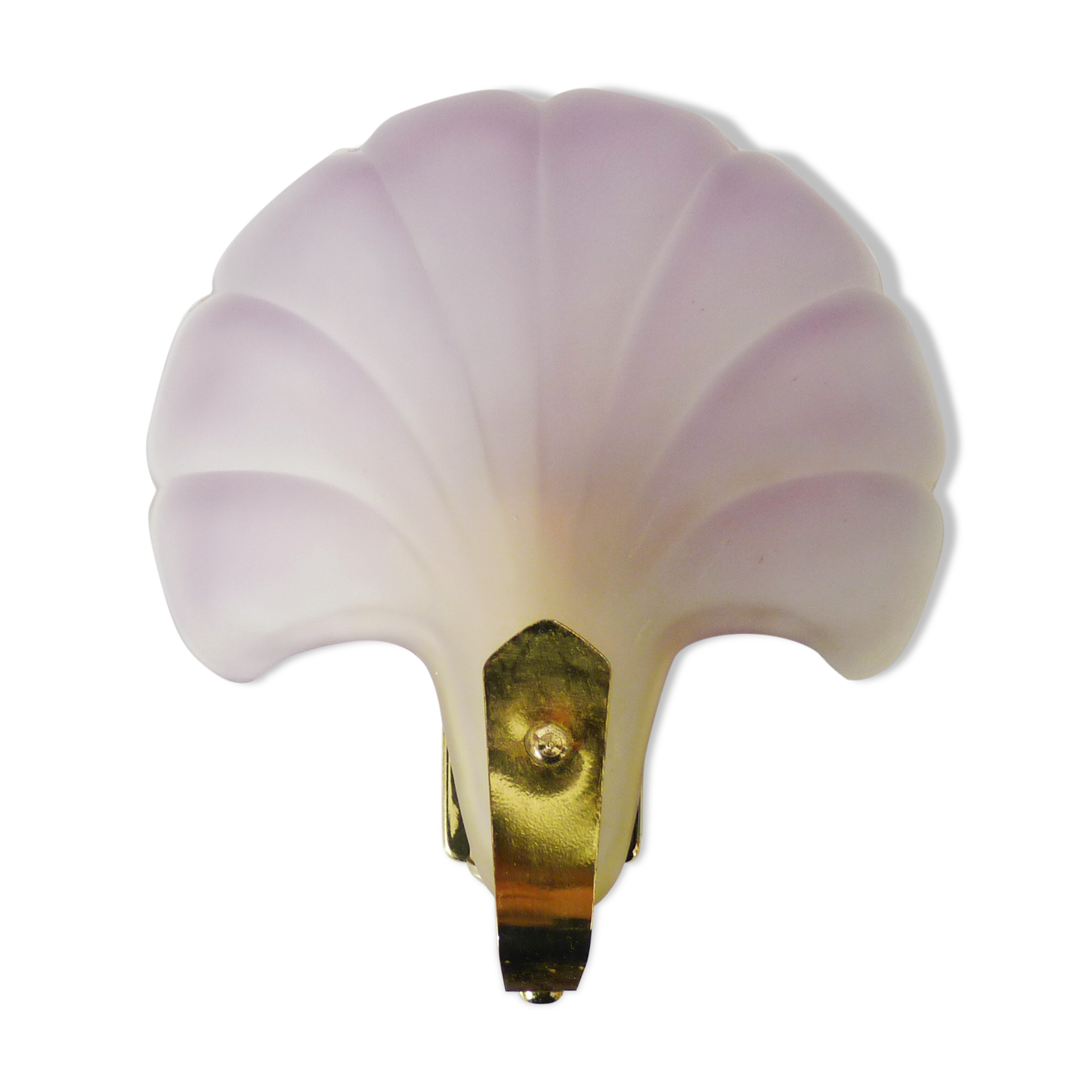 Wall wall lamp shell in pink scribbled glass, gilded metal and brass. Year 70