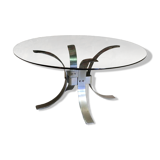 Table basse vintage en métal et verre fumé, 1970