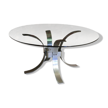 Table basse vintage en métal et verre fumé, 1970