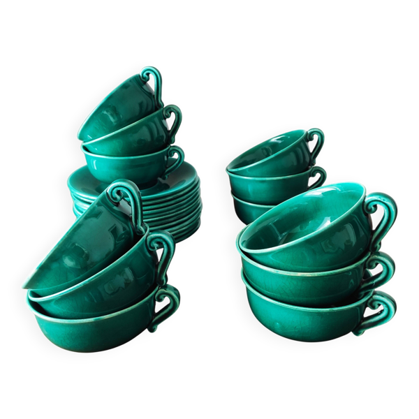 Lot de 12 tasses à café Françaises signées Jean Pobéry style Art déco