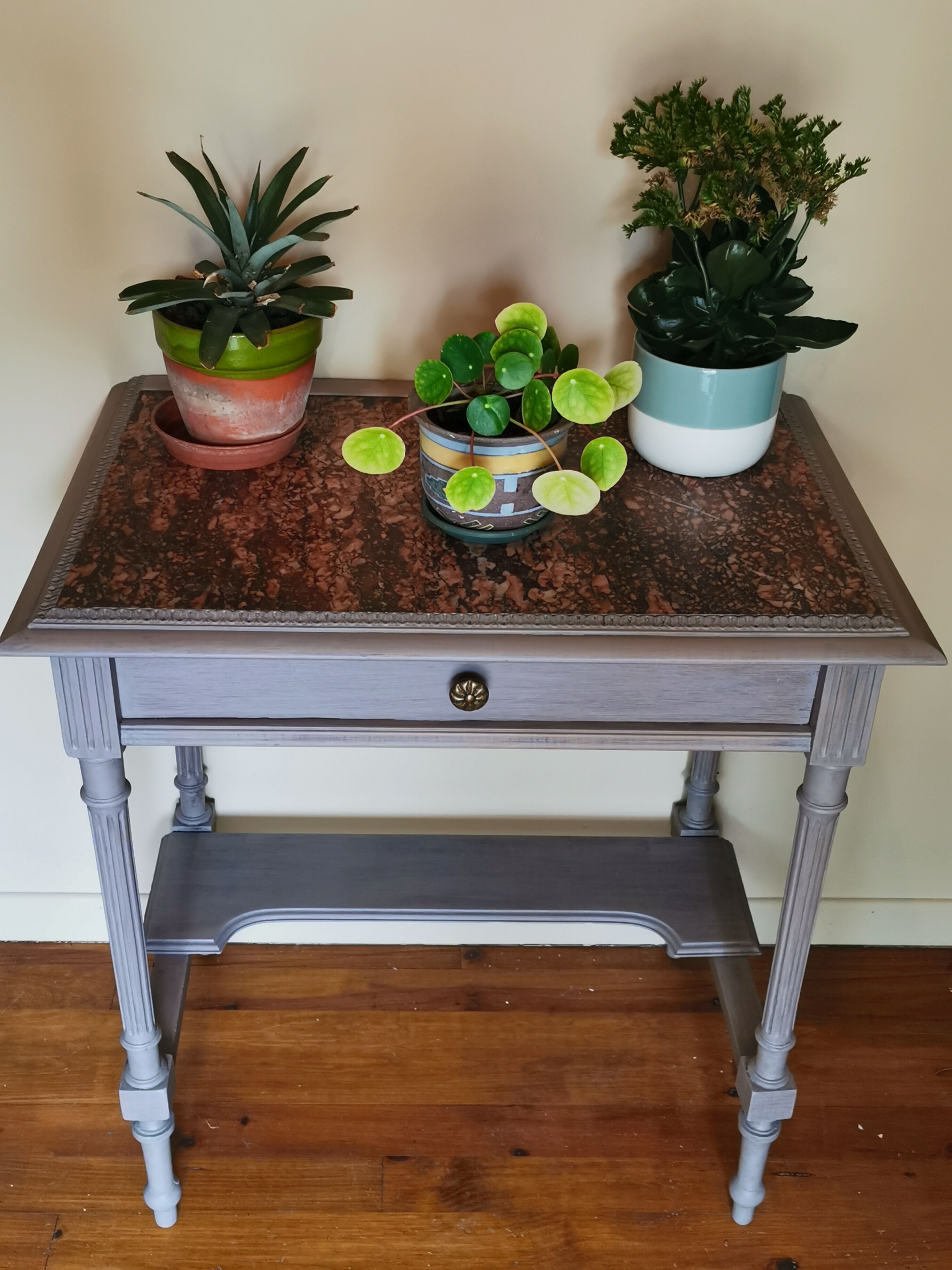 Restored old side table with marble