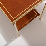 Pair of neoclassical brass and leather side tables by Maison Jansen, 1960