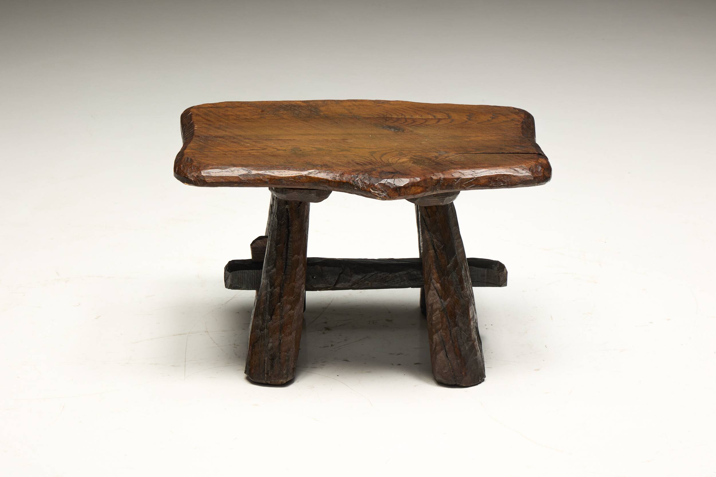 Rustic Hand-Carved Side Table, France, 19th Century