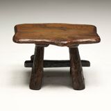 Rustic Hand-Carved Side Table, France, 19th Century