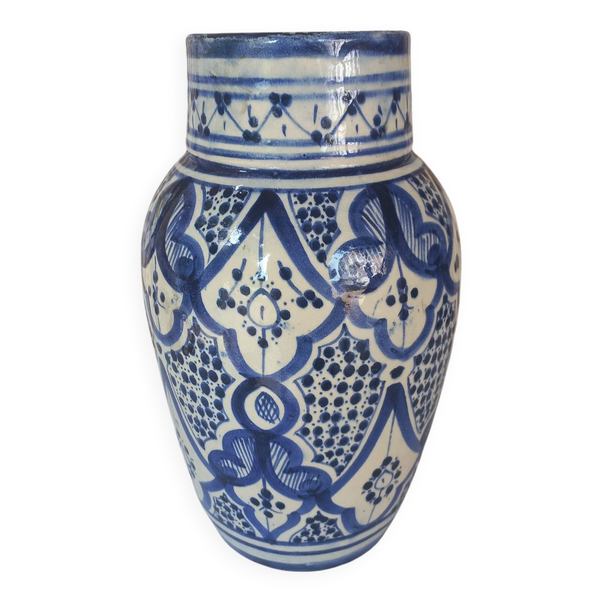 Moroccan white blue vase