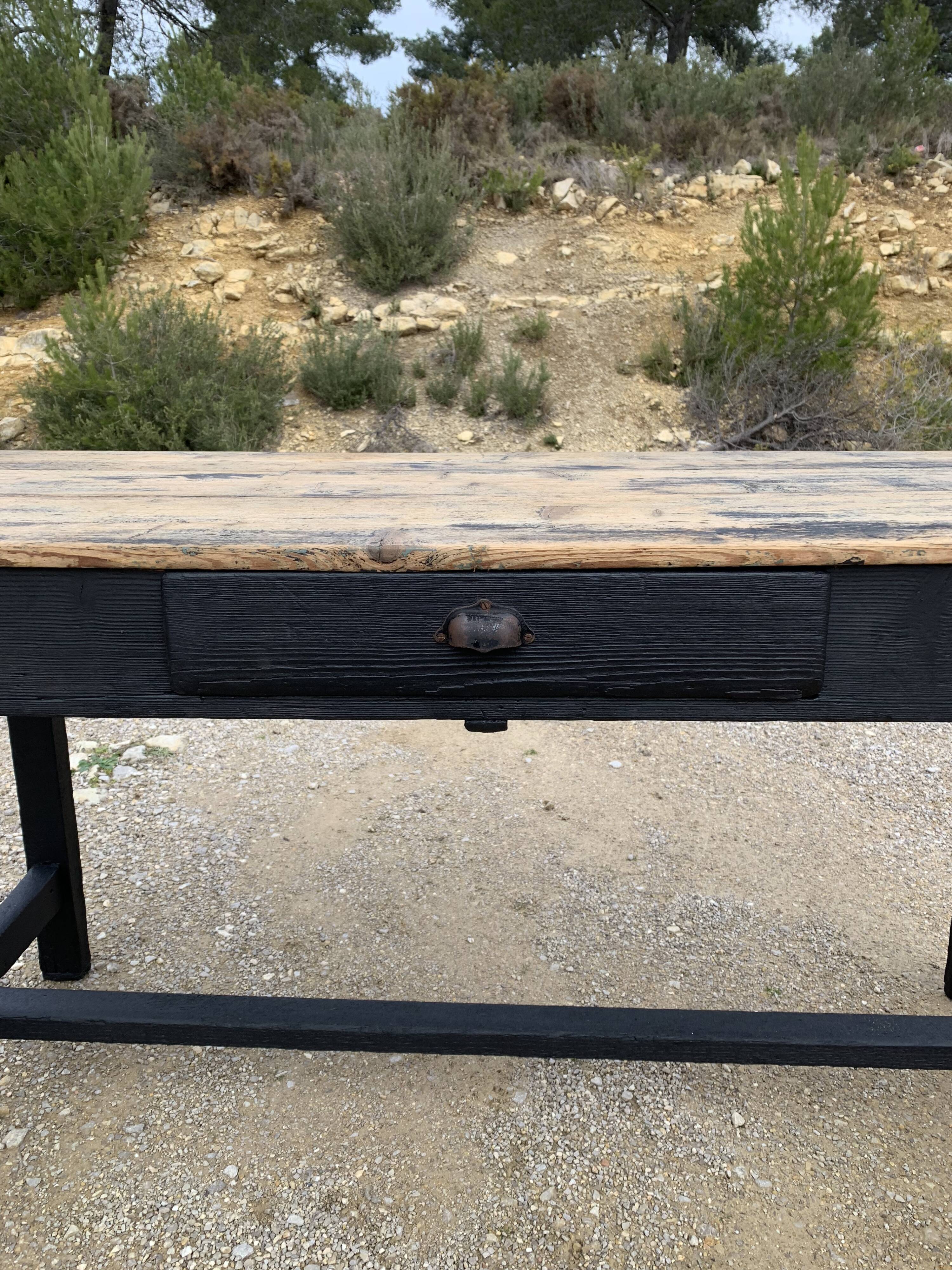Old black wooden farmtable