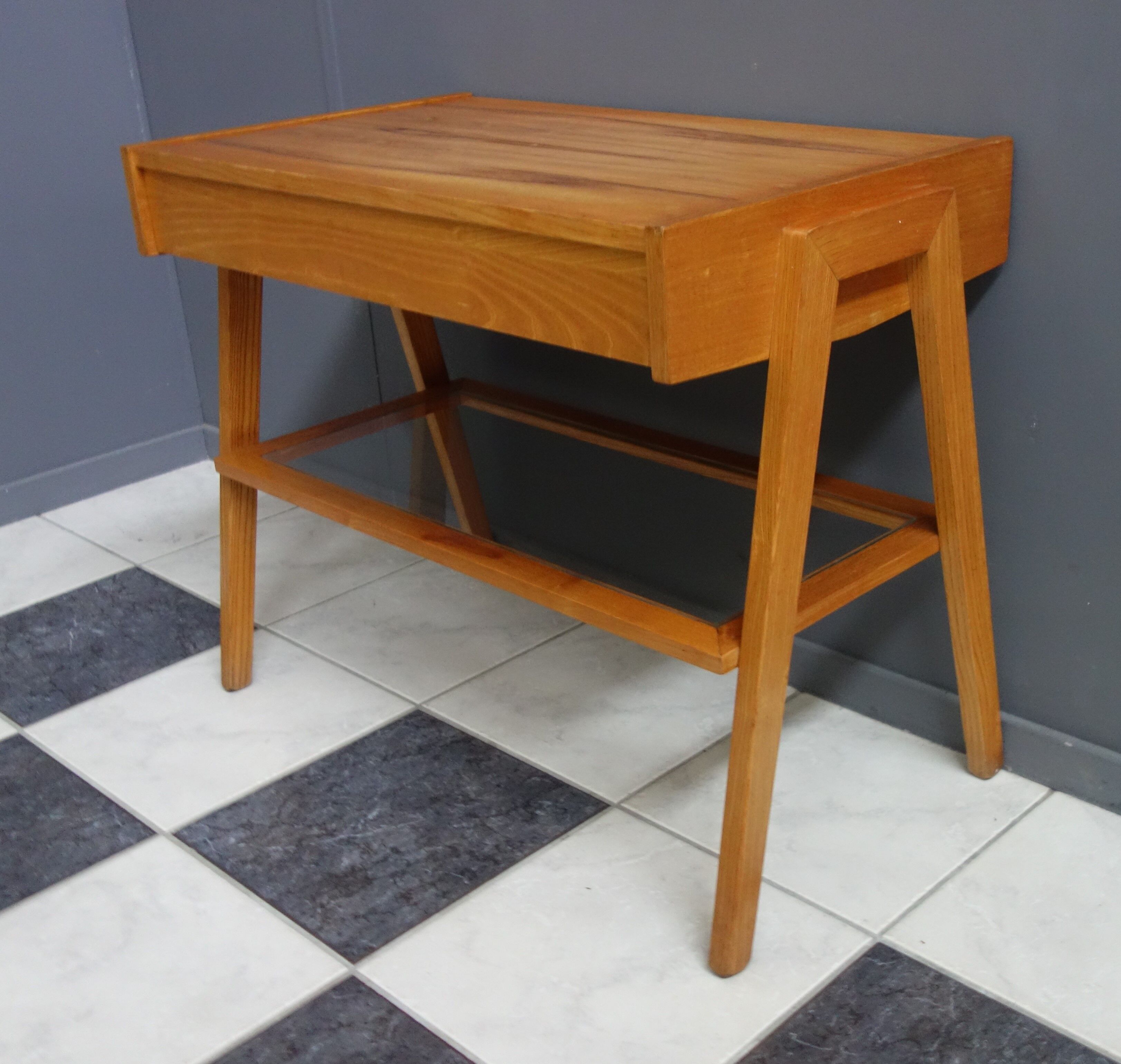 TV table with drawer and Glas tray 1970s Lanakroun Czech