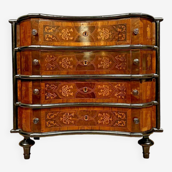 Baroque Louis XV period chest of drawers in blackened wood and marquetry circa 1750