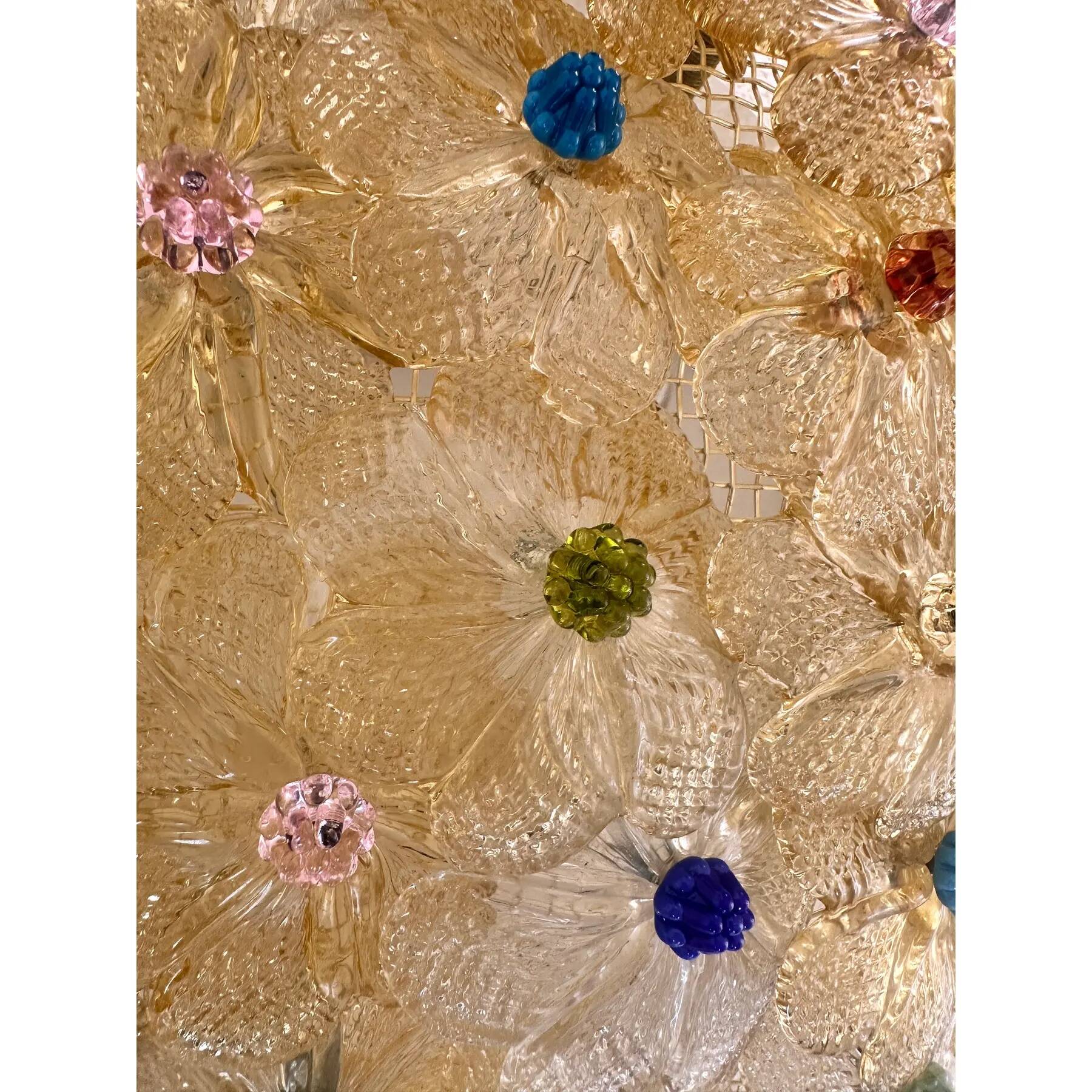 Venetian Gold Flowers and Multicoloured Murano Glass Flush Mount