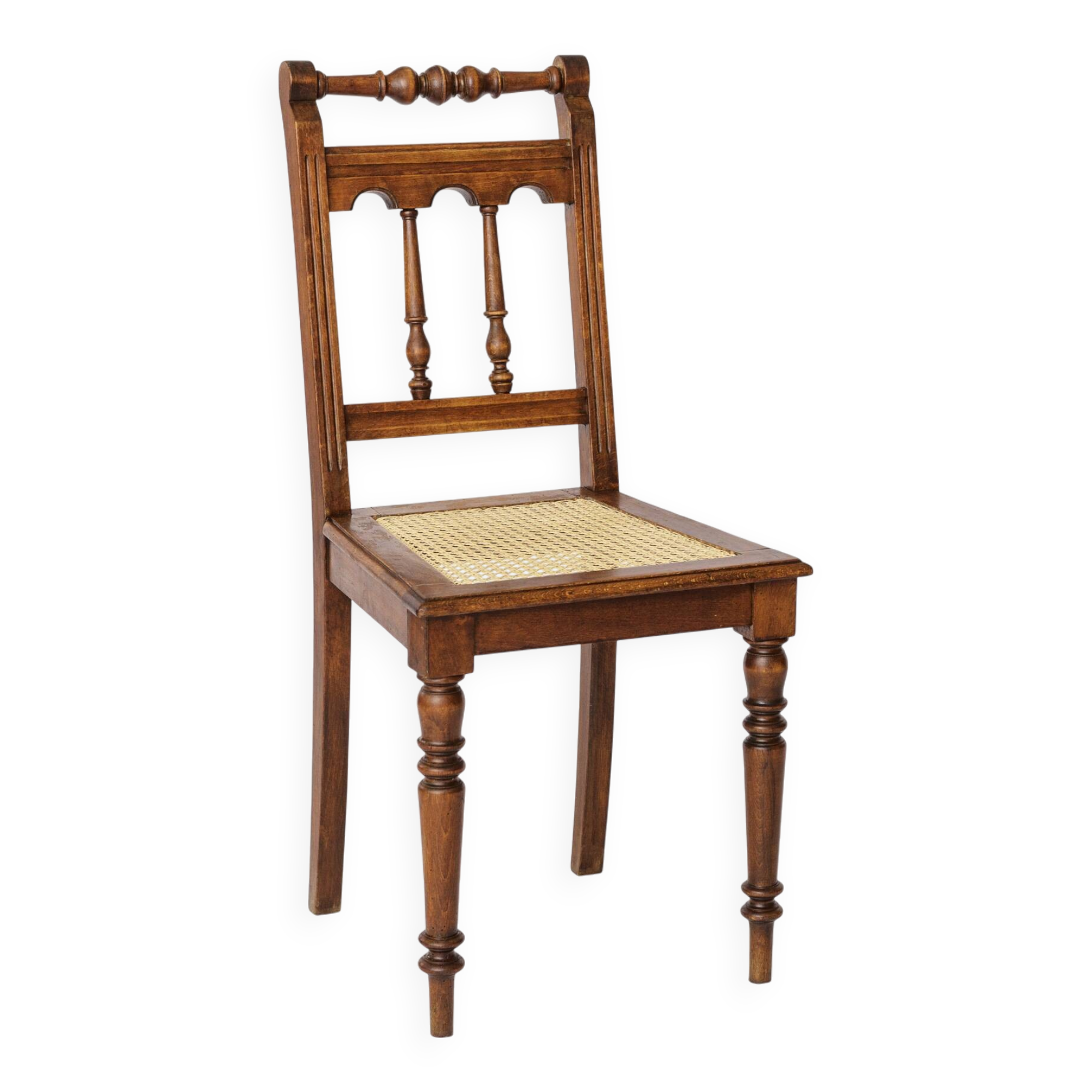 Antique Beech Chair with Viennese Cane Seat – 1940s Vintage Woven Chair