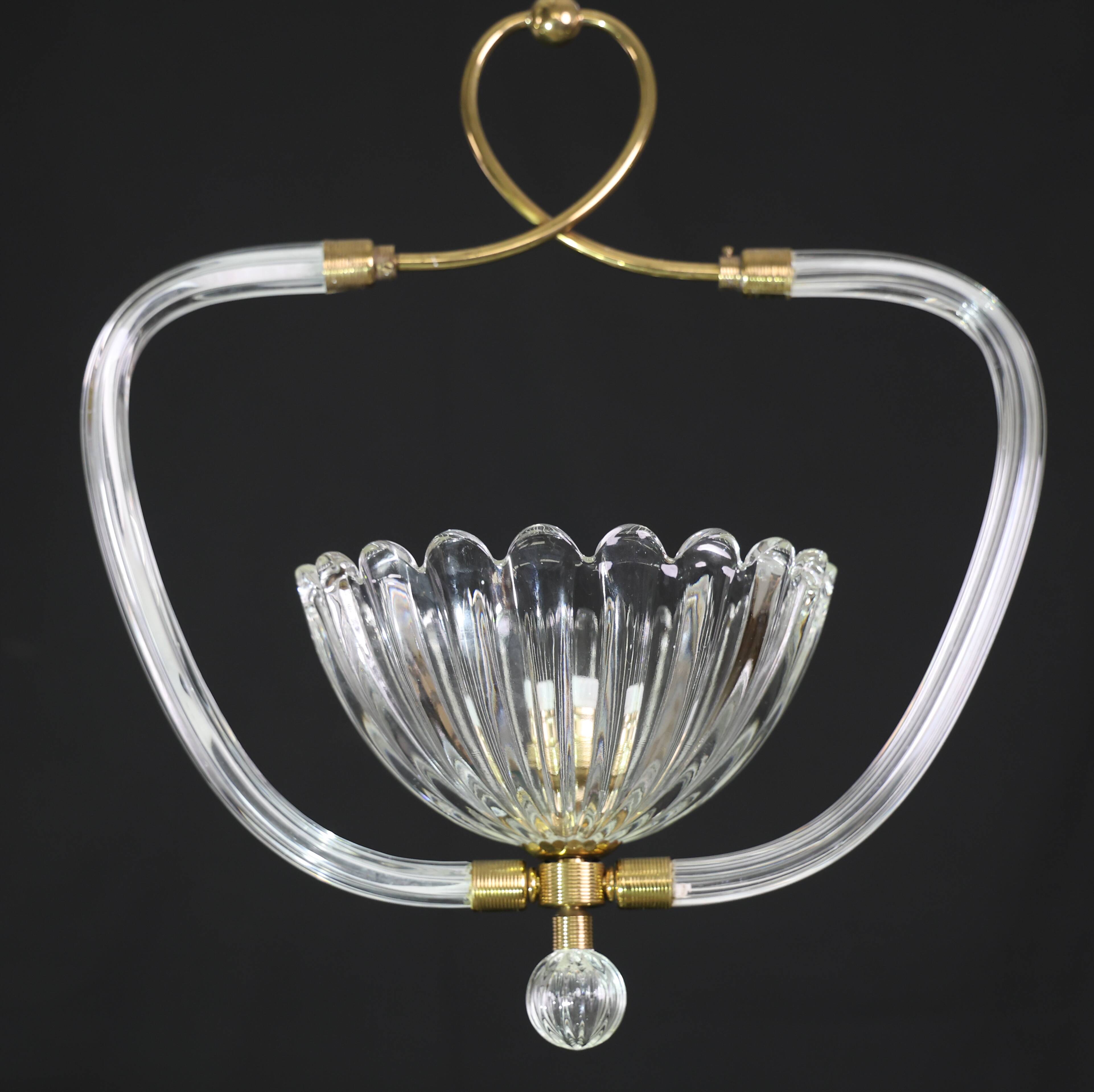 Amazing Art Decò Murano Glass Pendant Chandelier by Ercole Barovier, 1940s