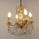Vintage 4-Light Bronze, Glass & Crystal Chandelier with Amber Glass Drops