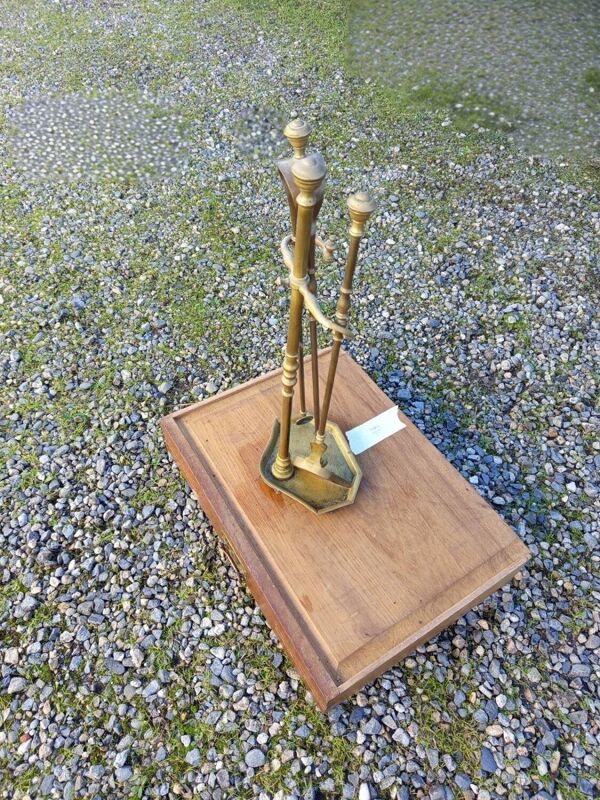 Magnificent set: brass fireplace accessories + rare content