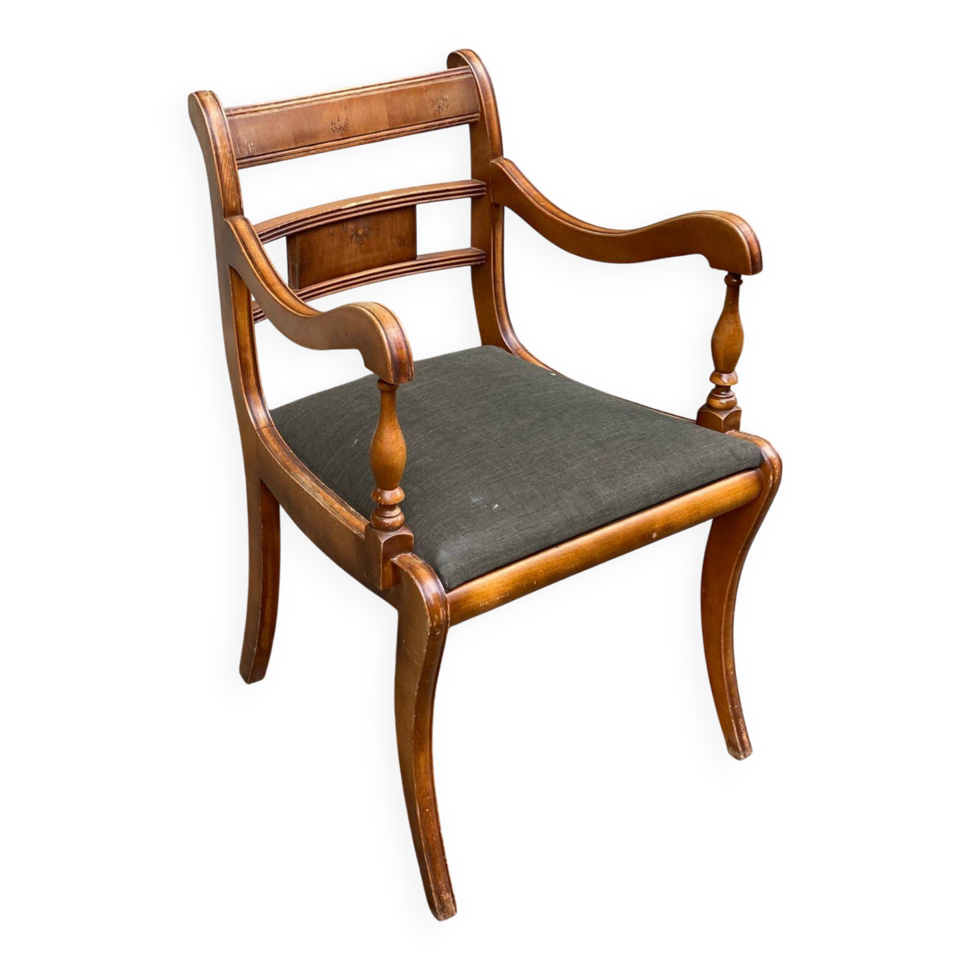 English Regency office chair in bentwood and green fabric