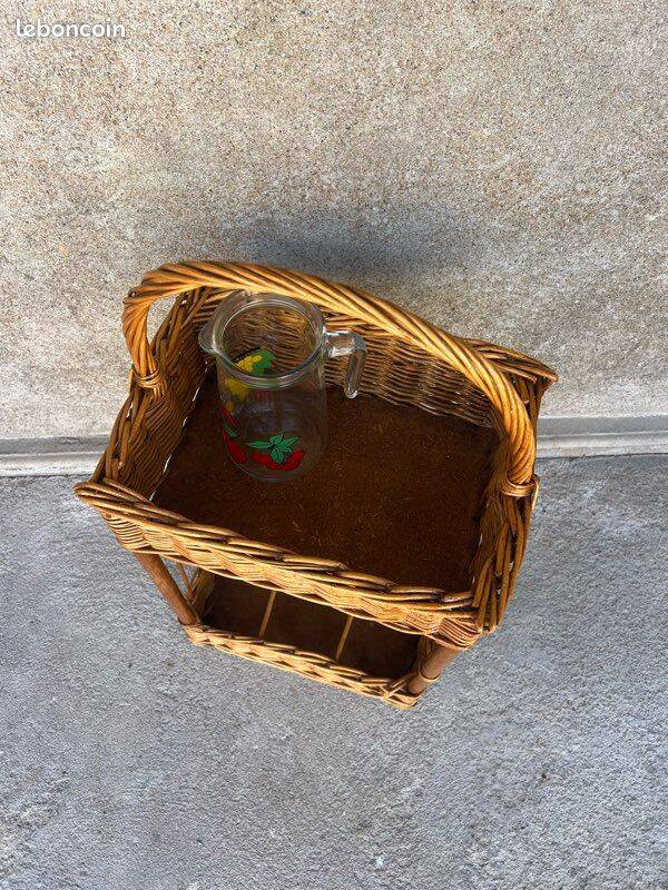 Vintage wicker bottle rack