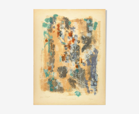 lithographie Camille Bryen : bois de feu, 1957