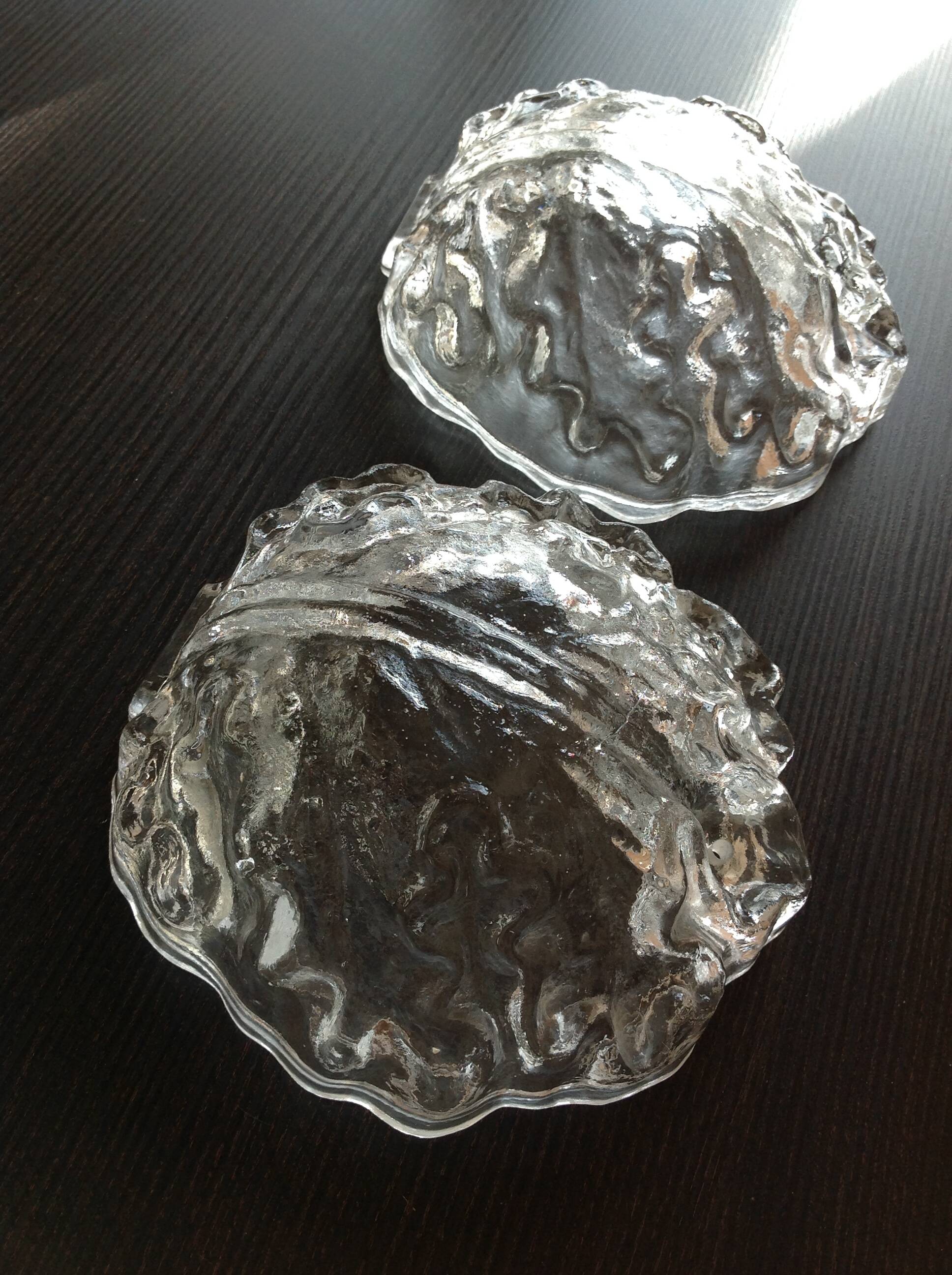 Pair of ice glass and brass wall lights by Limburg / vintage 60s-70s