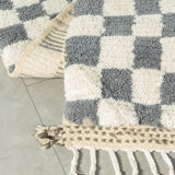 Grey Blue Check, Berber Rug, 162 x 215